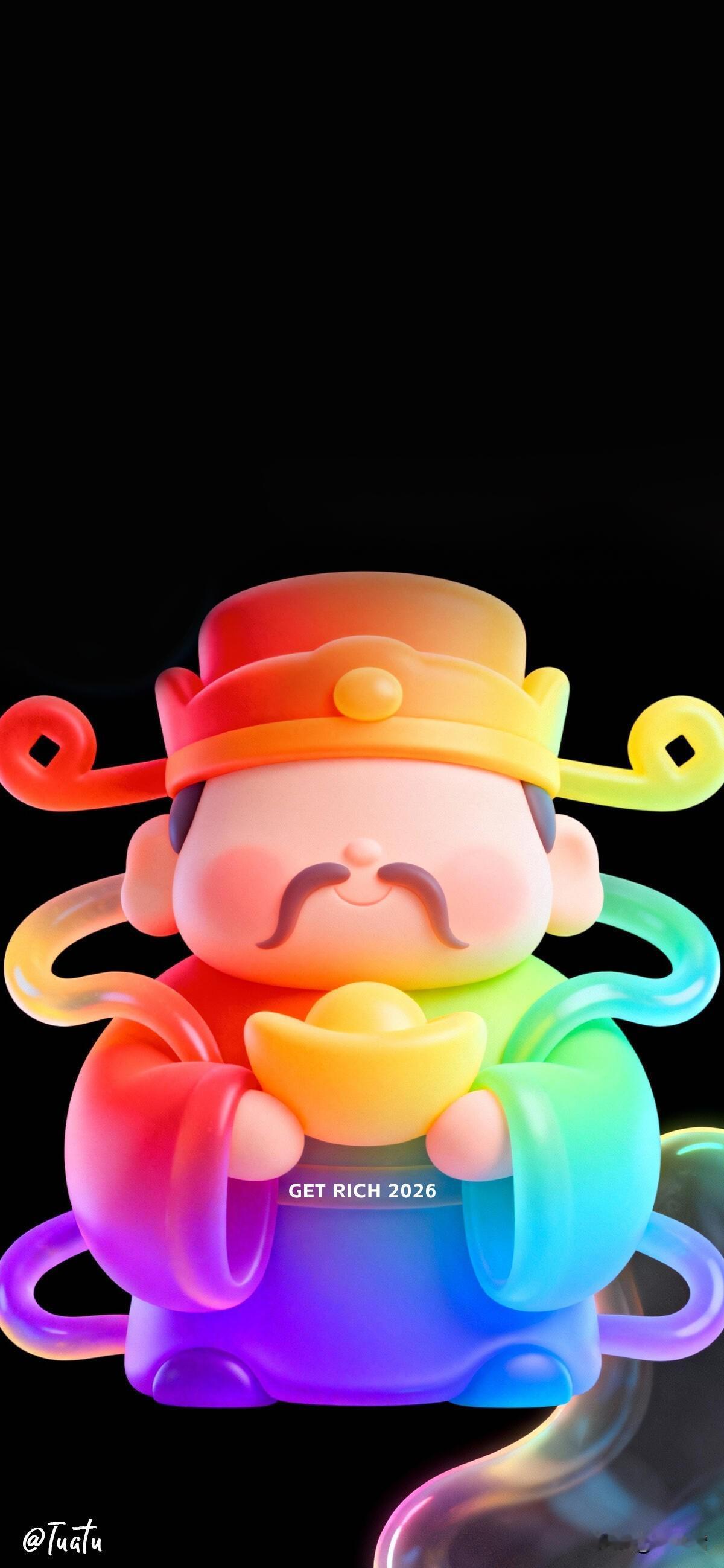 彩色线条财神已上线，点赞接住，2025财运挡不住～｜手机壁纸一笔彩线绘财神，岁