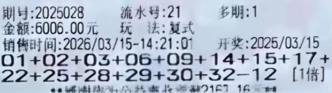 大复式团队1.8万票拿下71万大奖，连打3张14+1的6006复式票红球全相同蓝