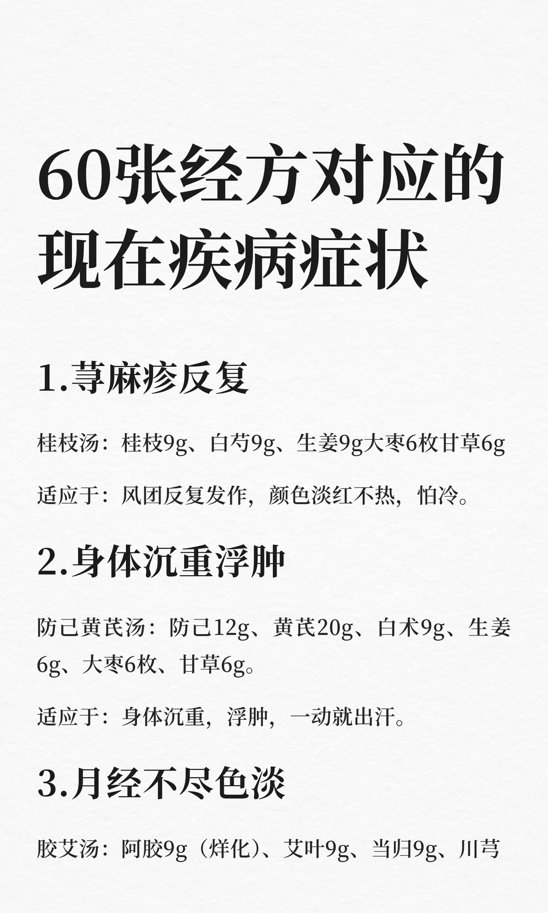 60张经方对应的现在疾病症状