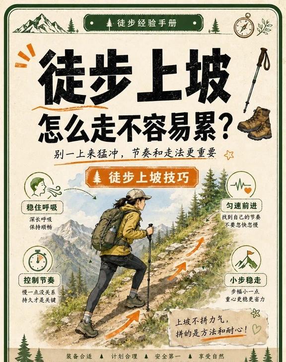 徒步上坡技巧｜徒步上坡怎么走不容易累？🌿很多人一到上坡就开始喘，不一定是体