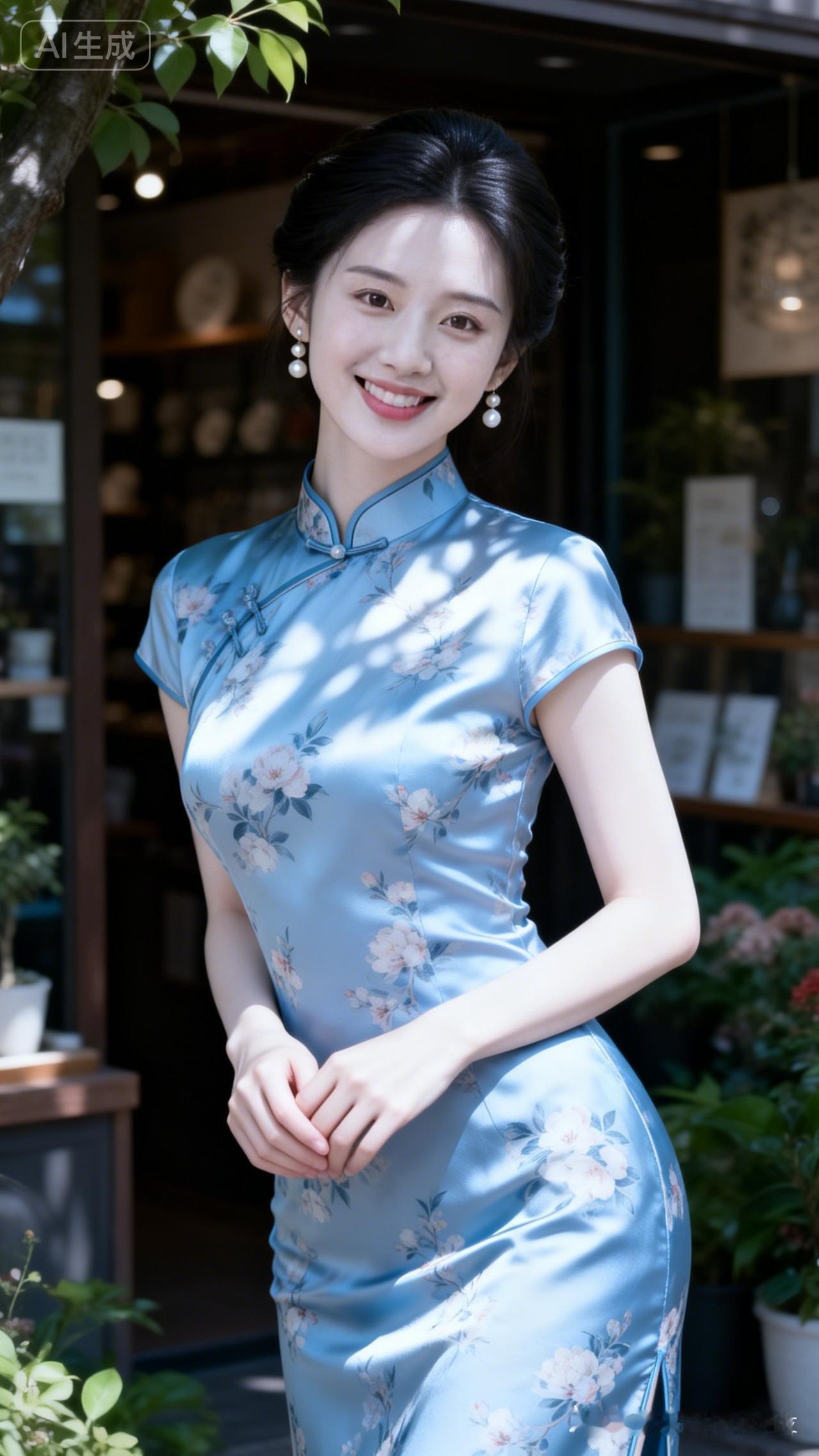 优雅蓝花旗袍，复古风情，尽显东方韵味！