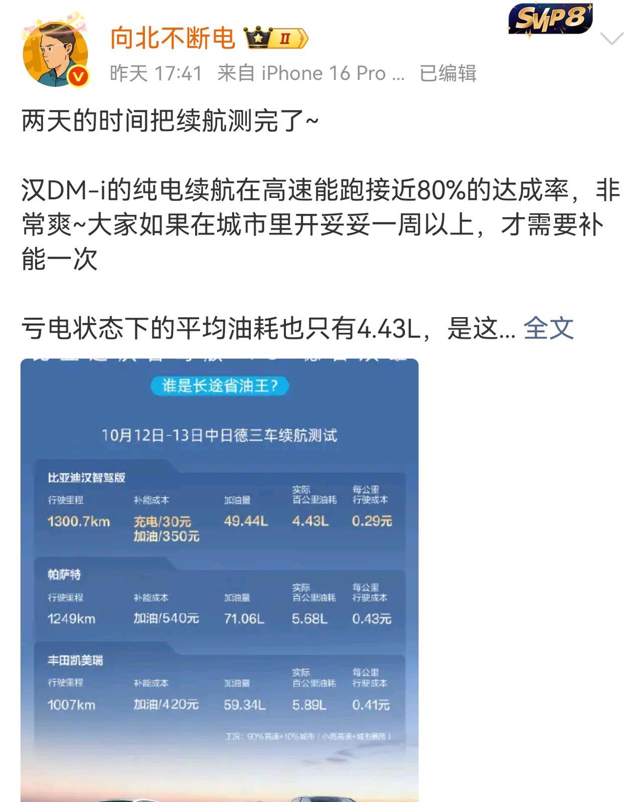 把日系神车打下神坛！比亚迪头号粉丝“向北不断电”耗时三天，终于把新汉DMi的亏