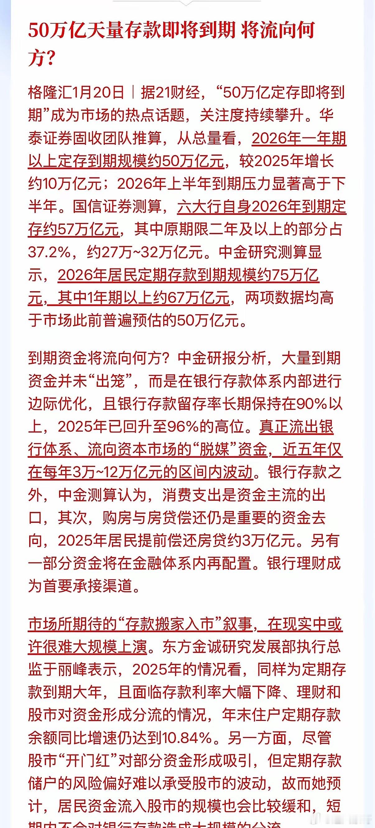 50万亿存款被人盯上了，我觉得不应该打他们的主意。2026年居民定期存款75万亿