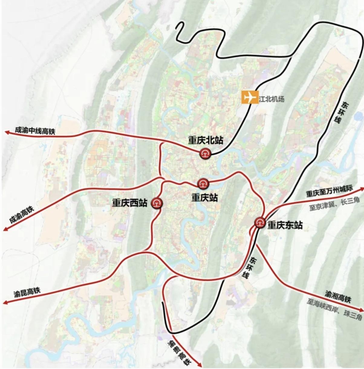 重庆十五五预计要开建3条高铁：九龙坡至东站直通线：时速250公里，实现重庆西、北