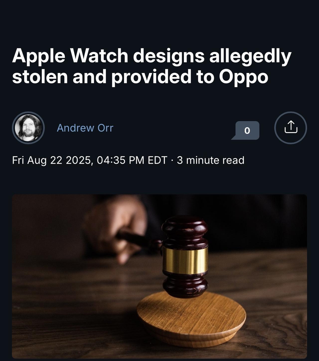 科技巨头苹果已对一名员工提起诉讼，指控其窃取了与AppleWatch相关的