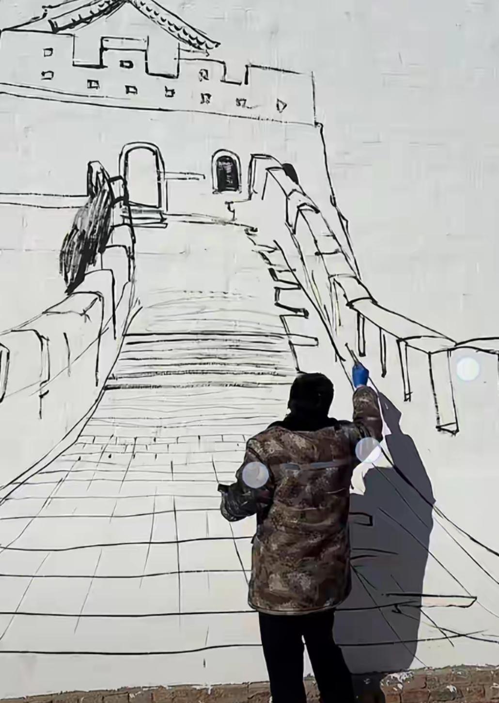 看了天安门墙绘好几个模仿者，目前来看，没有一个能媲美吴承言的！立体感，细节，