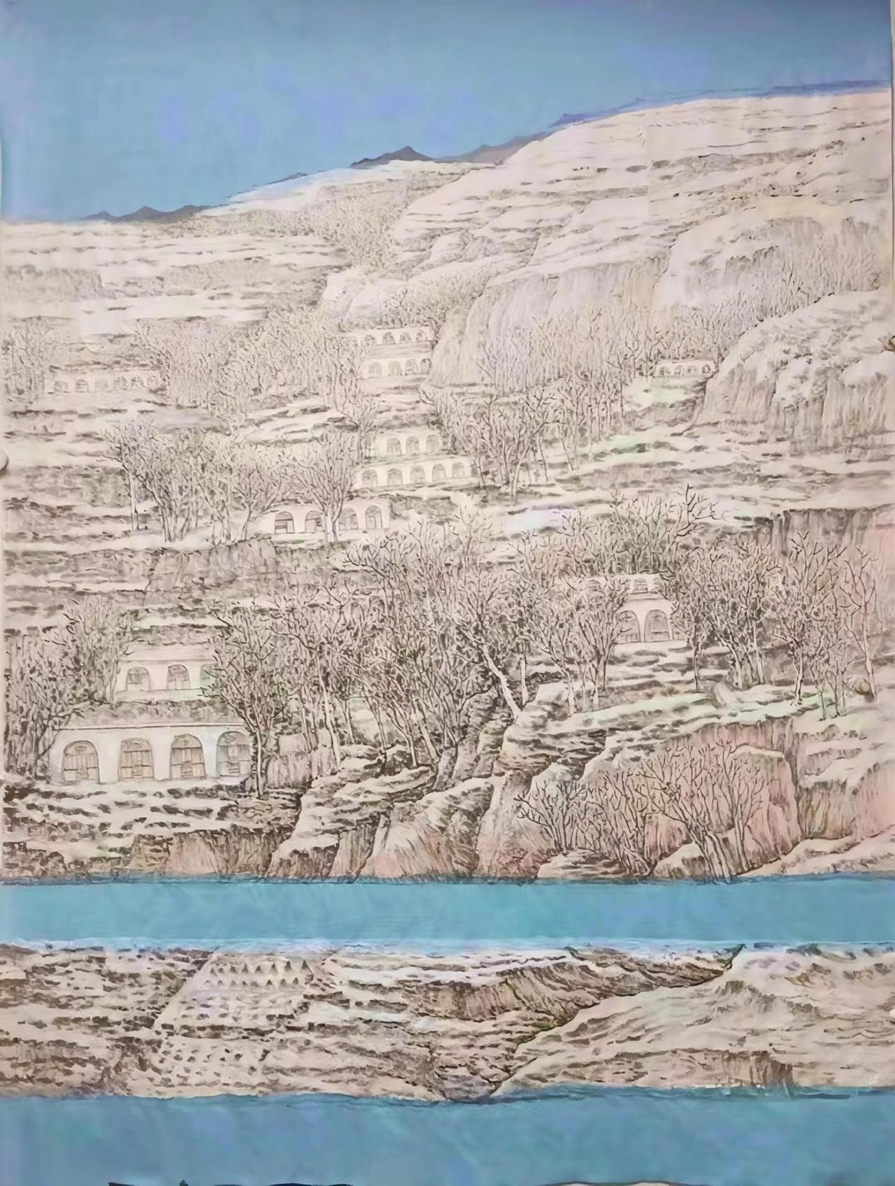黄土人家。手绘国画创作者中心创作灵感黄土高坡山水画黄土画派