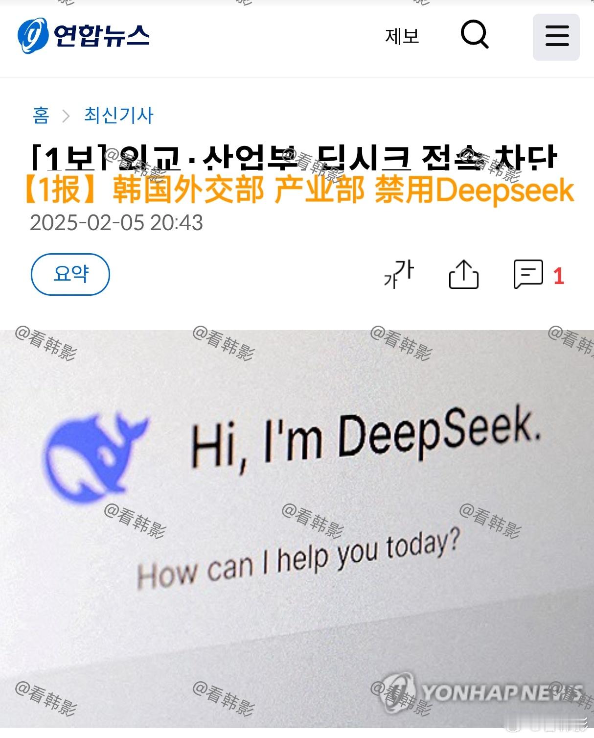 【速报】韩国禁用Deepseek韩国对Deepseek下手了韩国外交