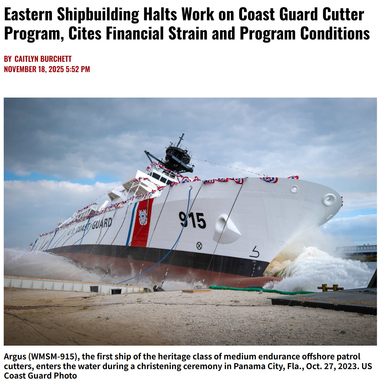 美帝EasternShipbuilding已经暂停了美帝海岸警备队传承级（He