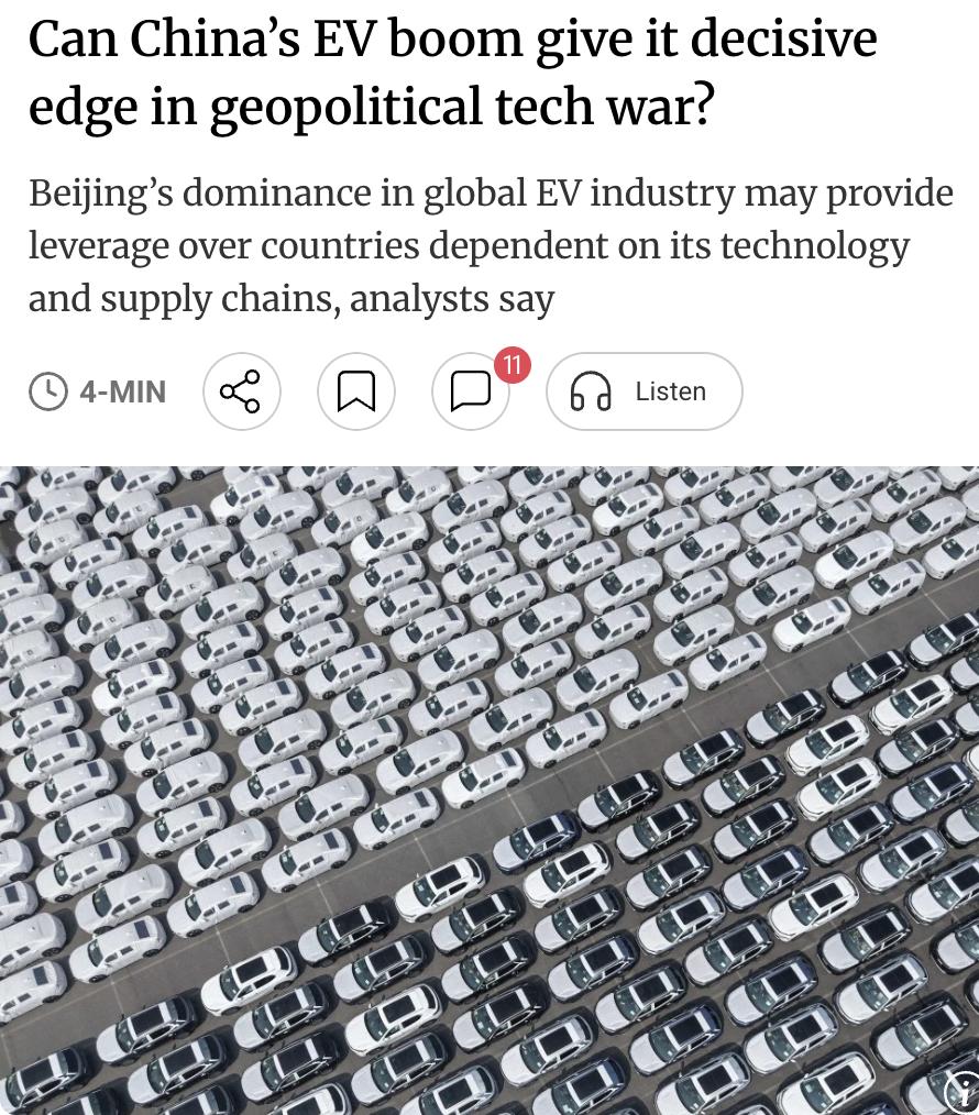 外媒：中国电动车产业优势能否成为地缘科技博弈的关键筹码？多位分析人士指出，中