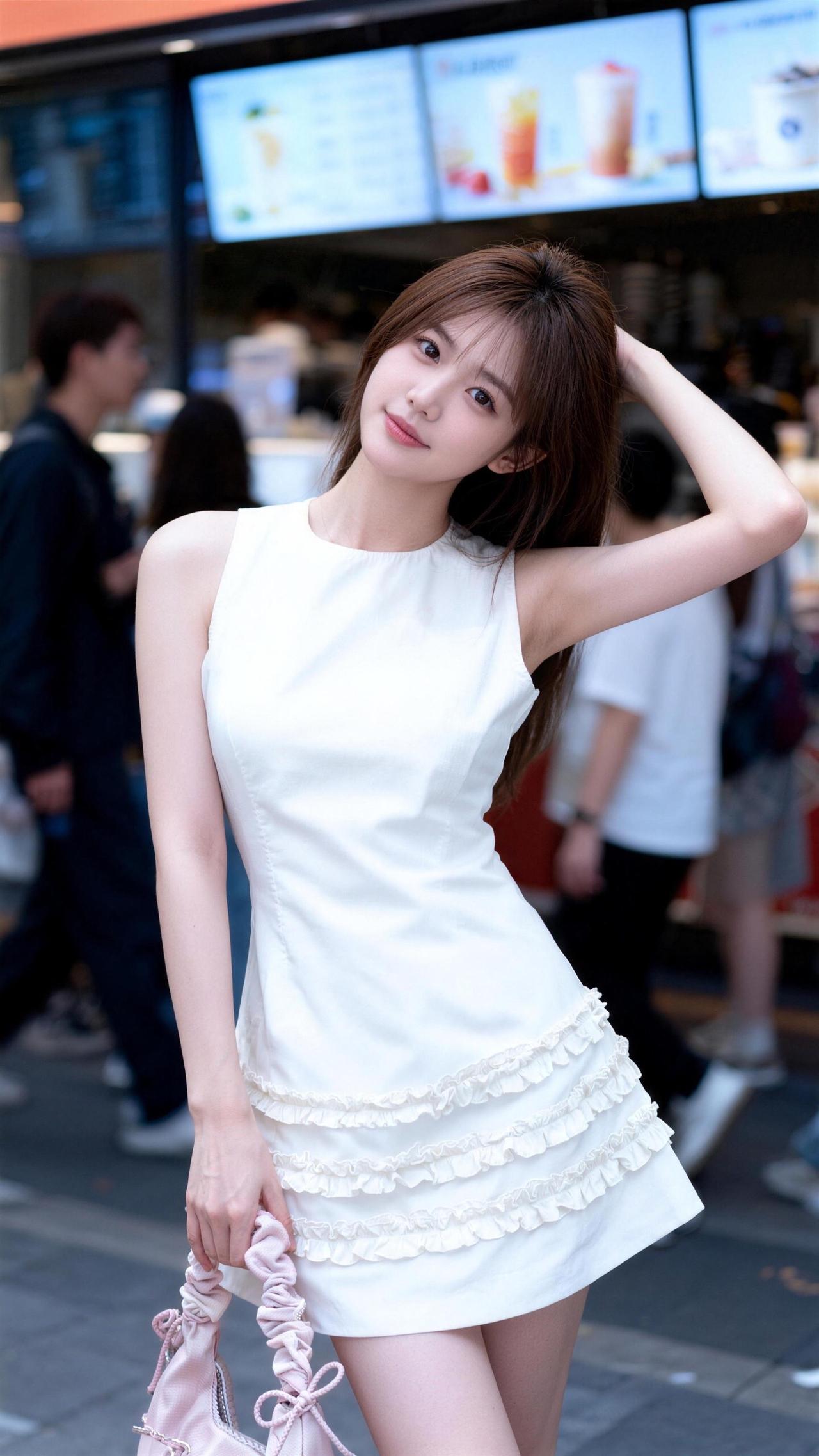 白色甜美裙装街头甜心风ins风白裙甜美白裙造型甜妹气质连衣裙