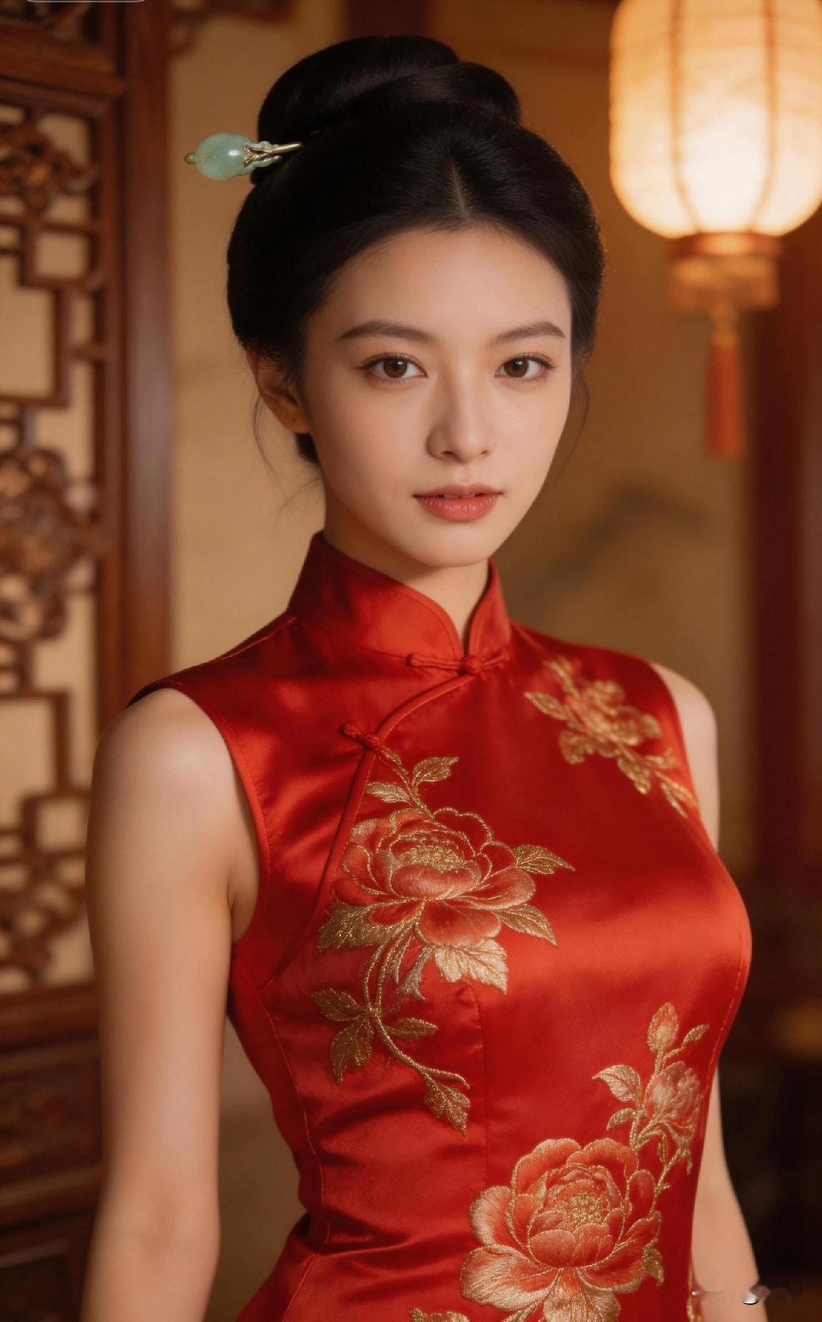 优雅红装旗袍，古典韵味，梦回古代