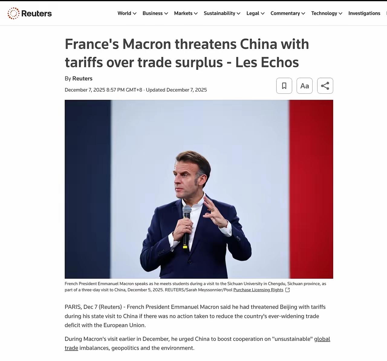 现在整个欧洲整体倒向中国了先看法国，嘴上喊着欢迎中国投资，实际行动比谁都积极