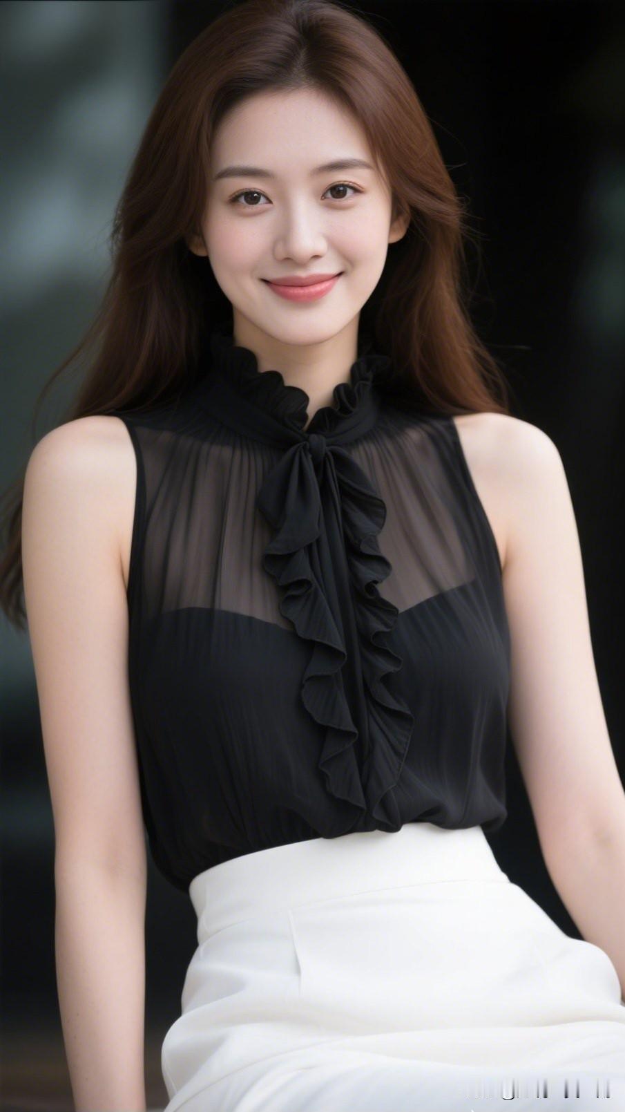黑衣如墨，白裙似雪。爱笑的女人魅力十足，你觉得呢温柔甜美的黑纱连衣裙，优雅气质