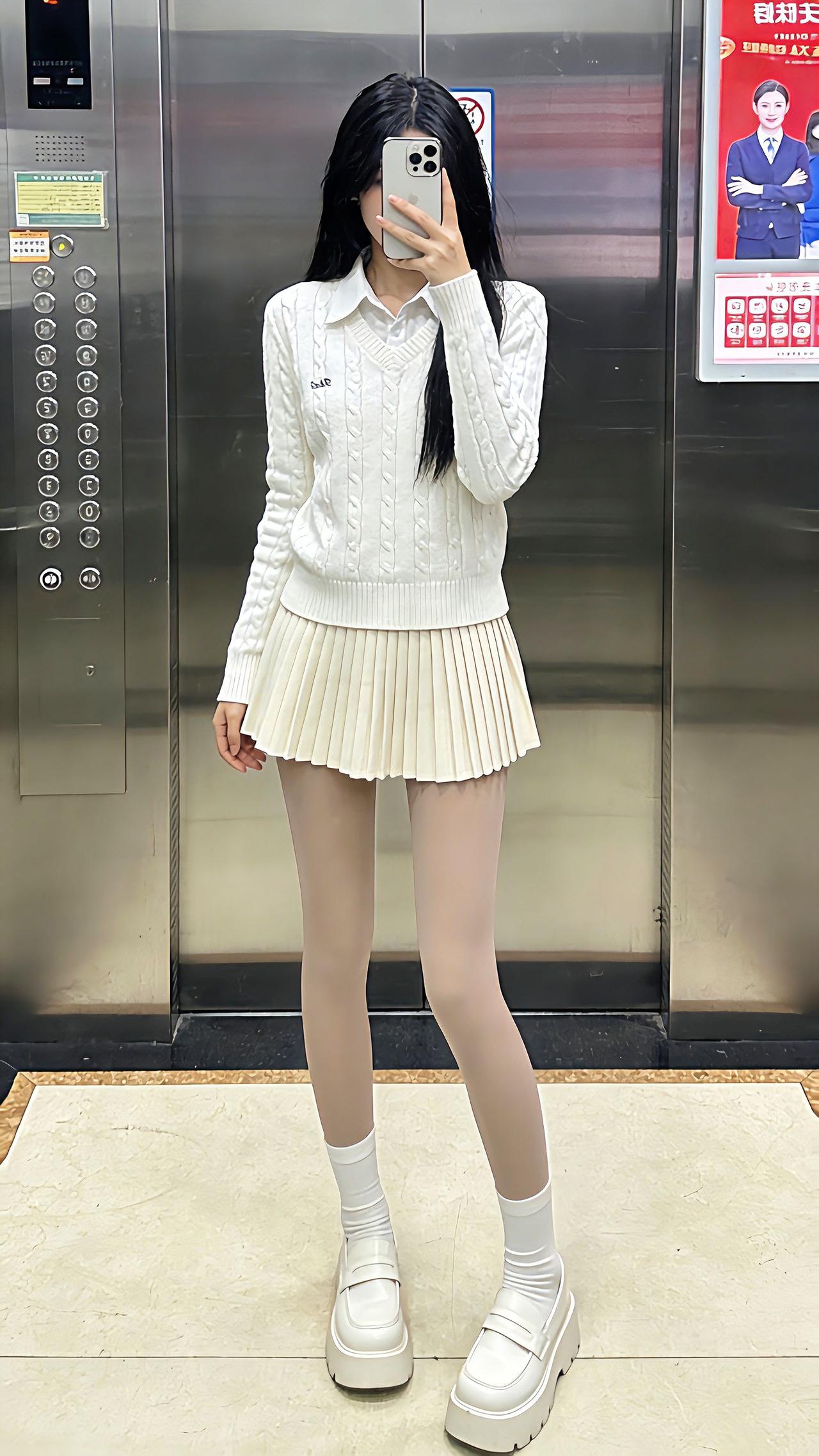 这种学院甜妹风你们爱了吗？奶白麻花针织裹着乖甜，百褶裙一摆像把青春揉进了穿搭里～