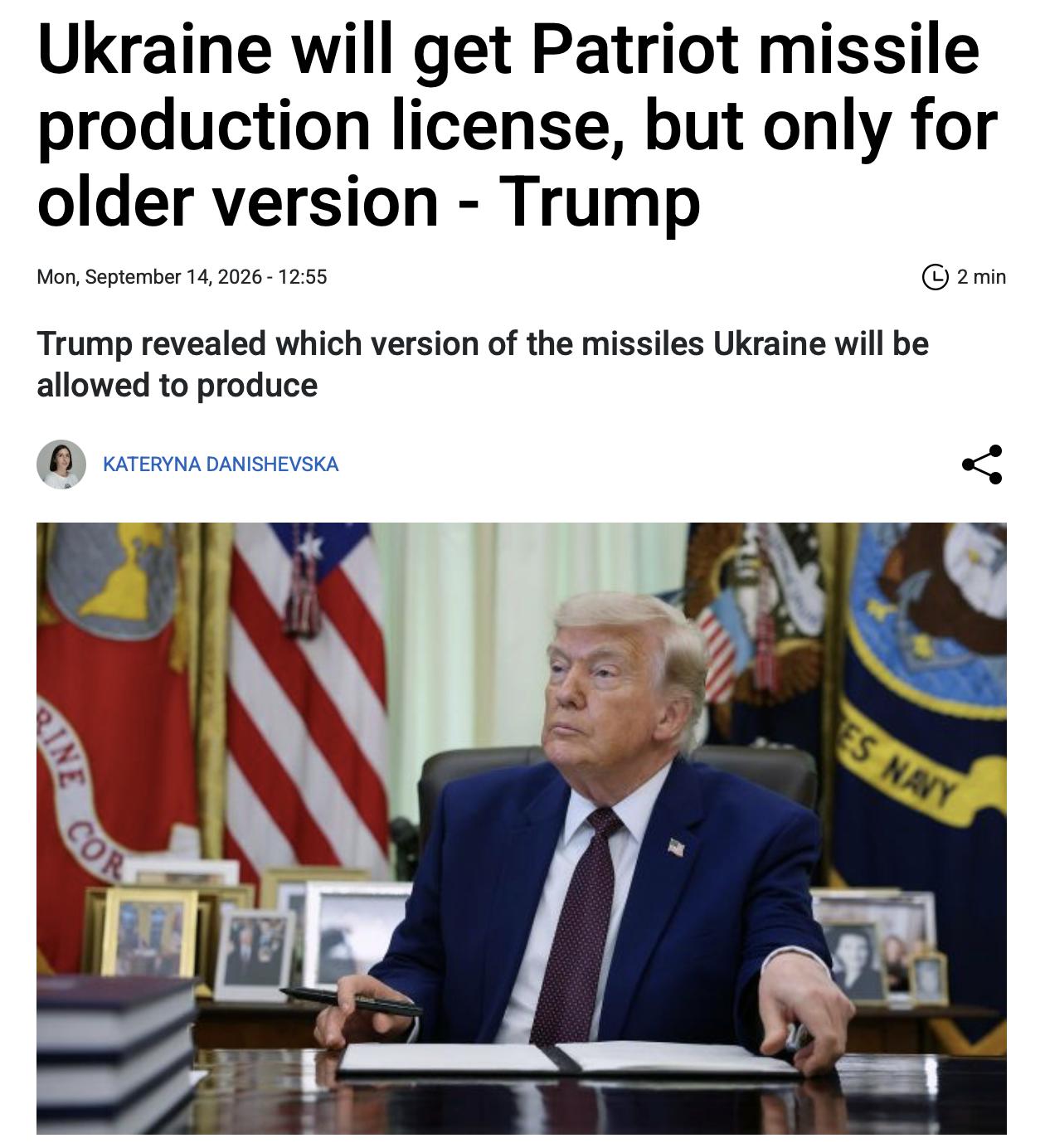 终于松口了！大概率是：美国将许可基辅生产爱国者PAC-2导弹！