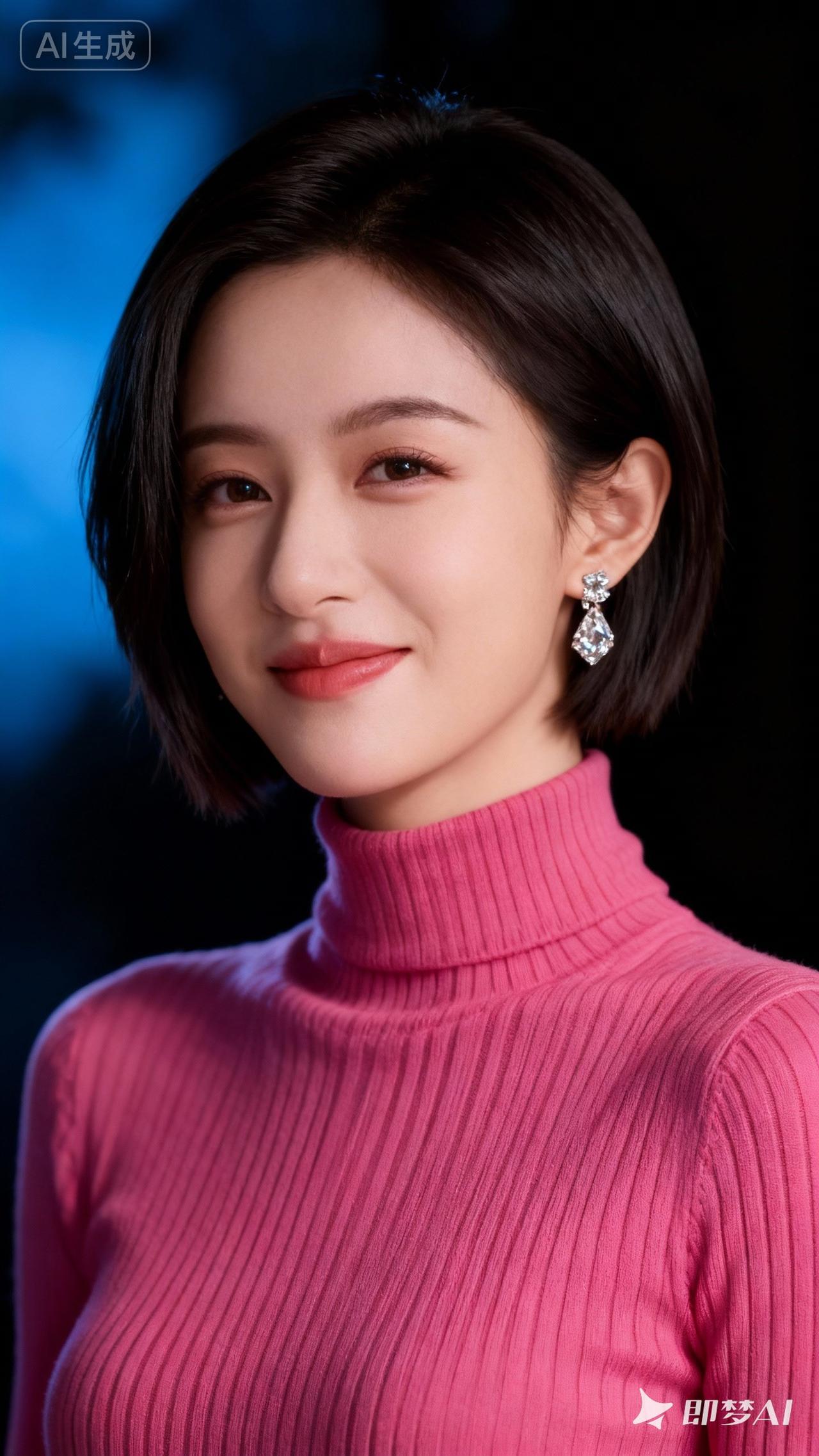 甜美粉色毛衣搭配闪亮耳环，温柔又迷人！