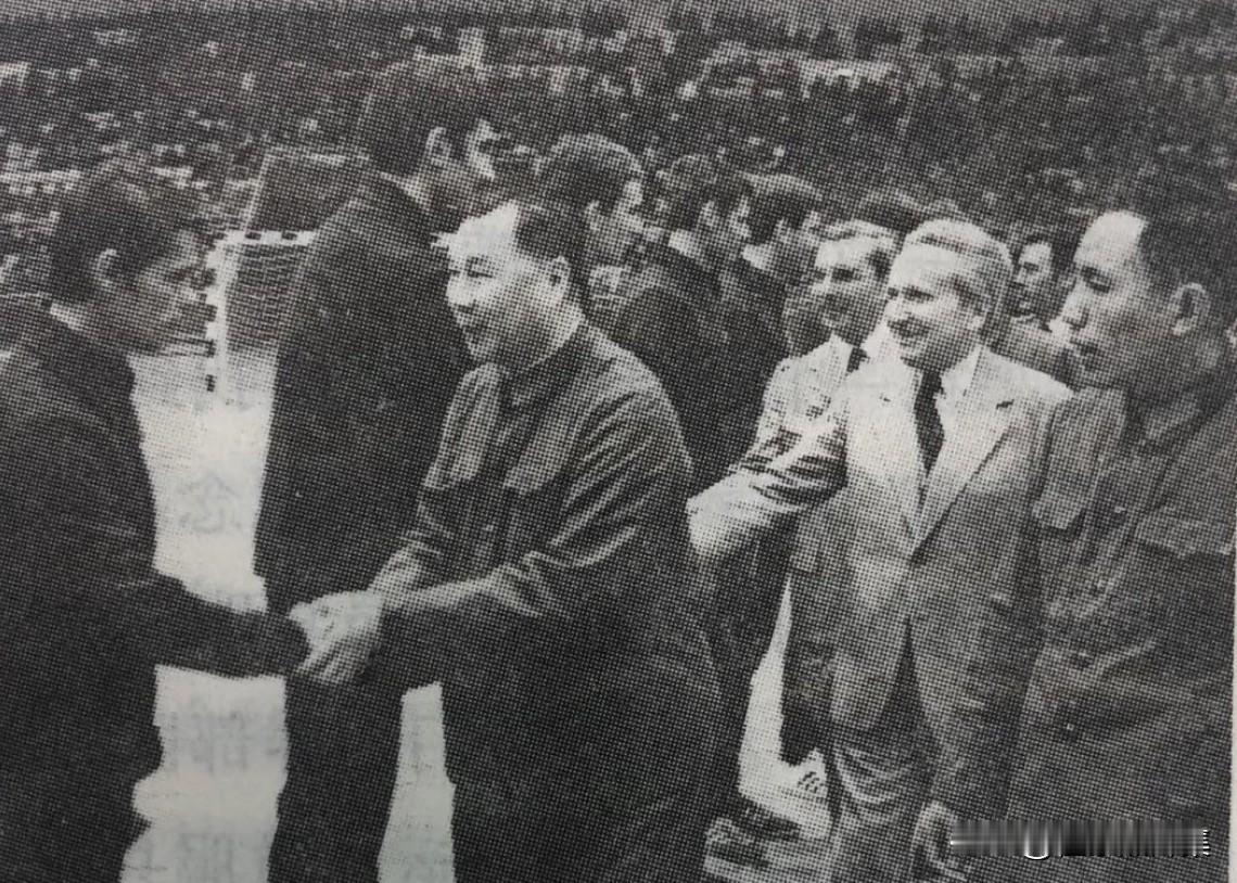 1976年5月，杨成武副总长会见法军手球队员。杨成武将军时任中国人民解放军副总参