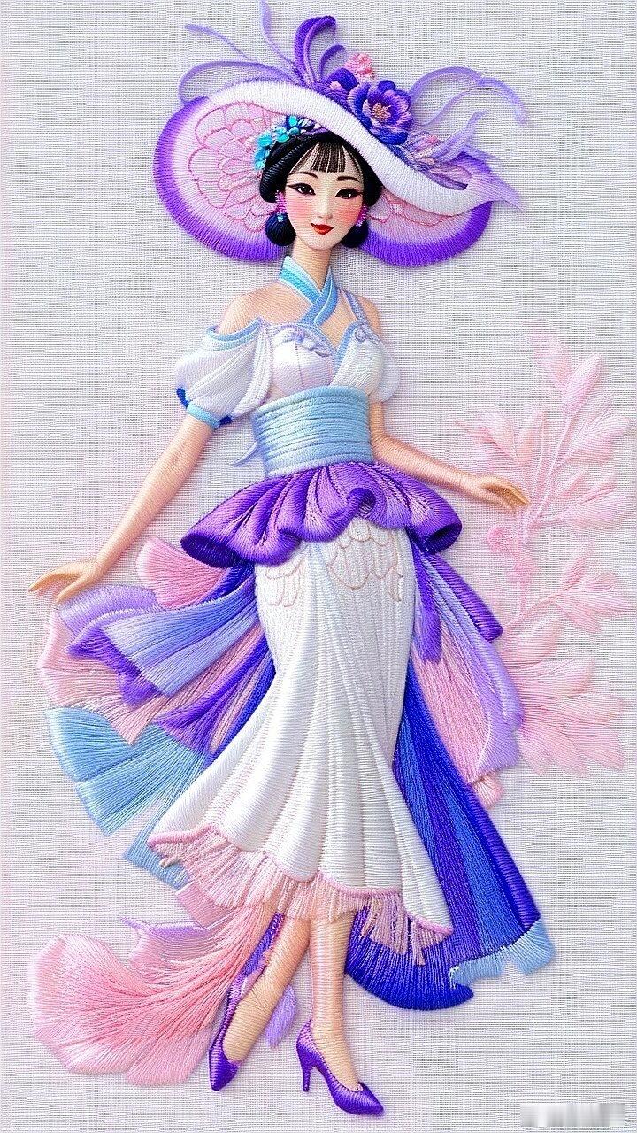 传统刺绣风格优雅东方美人壁纸​​​