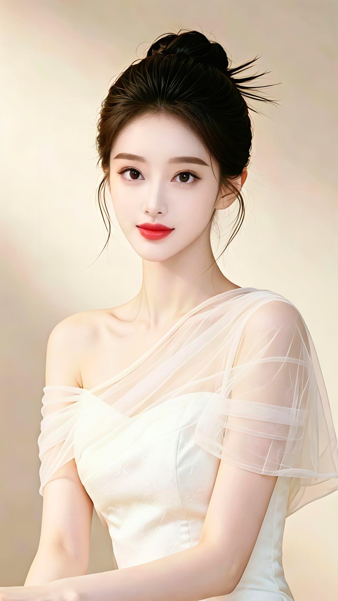 优雅白纱裙，温柔似水，宛如仙子降临。