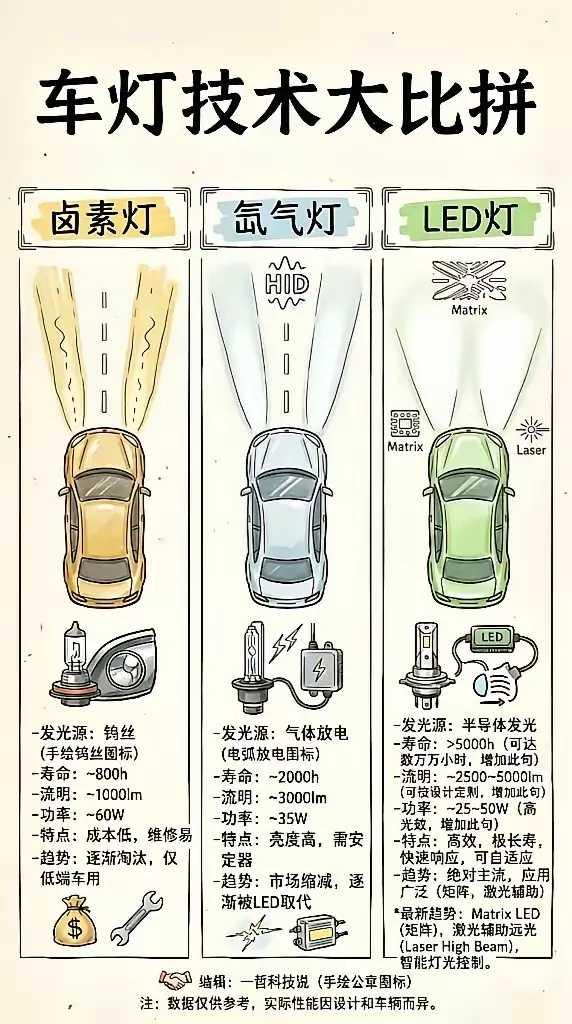 原来不同的车灯，差距这么大啊！