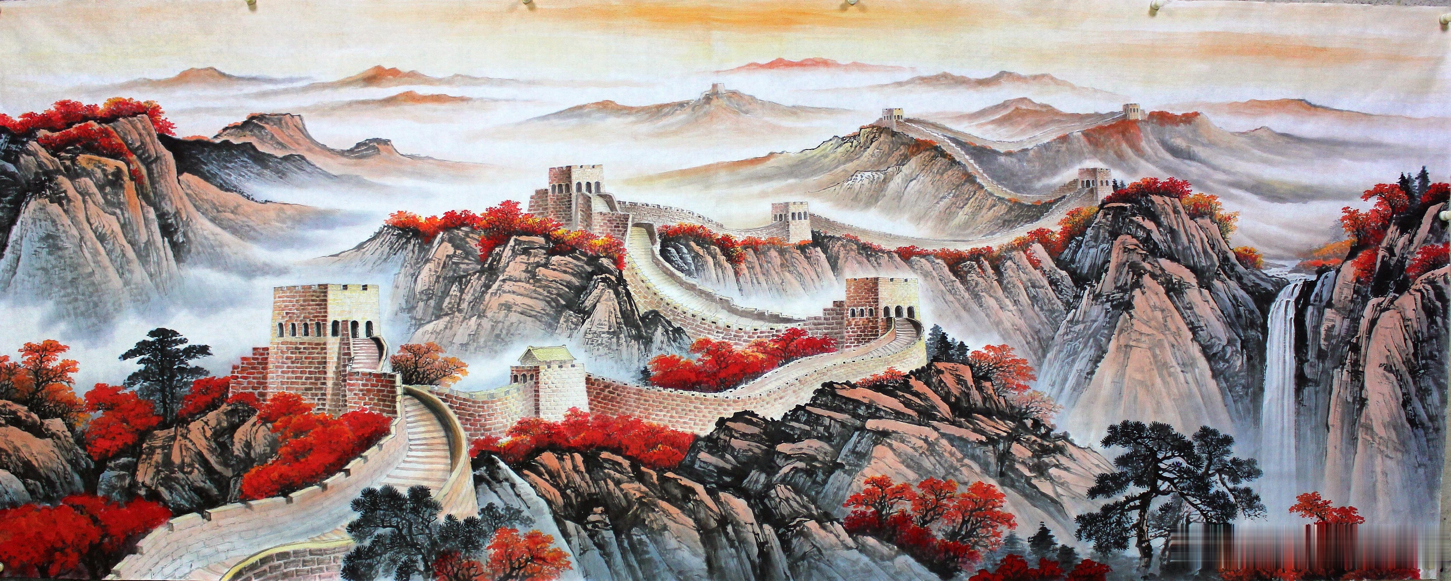 定制版长城丈二整宣纸144cmX367cm定制圈山水画书画新浪潮新浪微博书画界艺