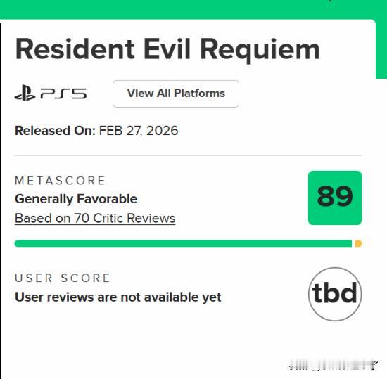 《生化危机9：安魂曲》的媒体评测已经于今日正式解禁，目前本作M站均分89分。本作