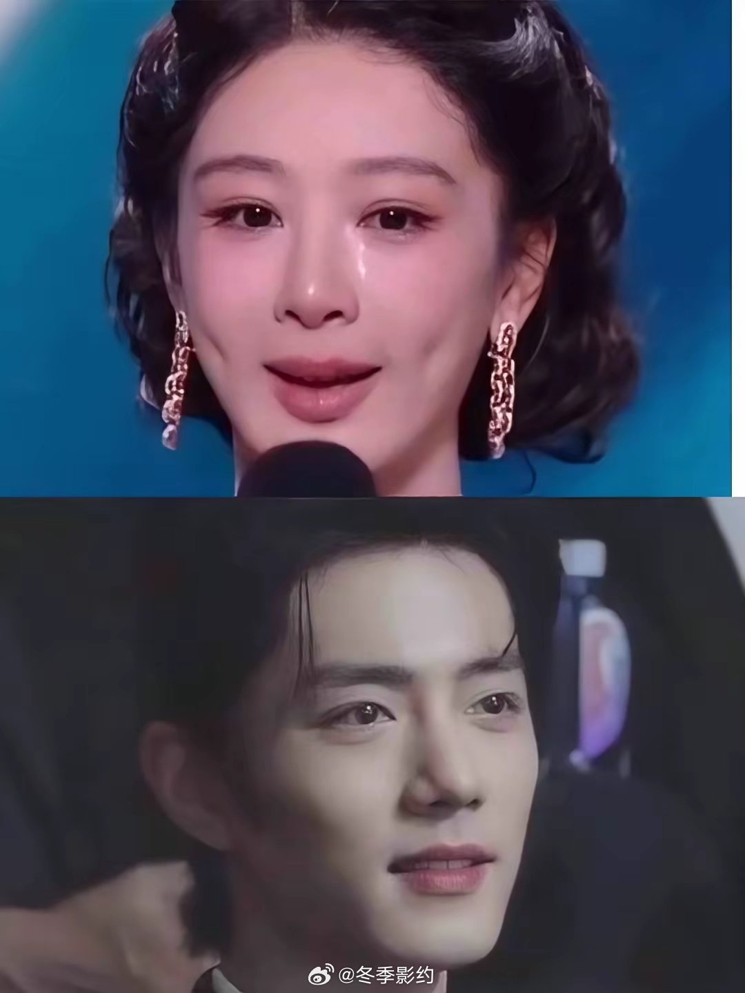 有人注意到杨紫获奖感言哭的时候肖战的表情吗？谁懂啊，白玉兰杨紫获奖哭着发言时候，