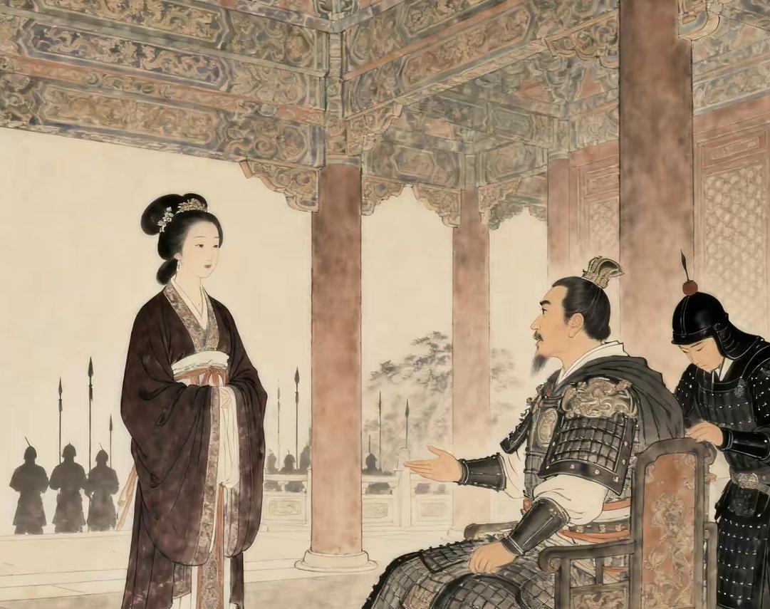 公元950年，大将军郭威发动兵变，闯入太后李三娘寝宫，李太后赶忙说道：“皇位尽可