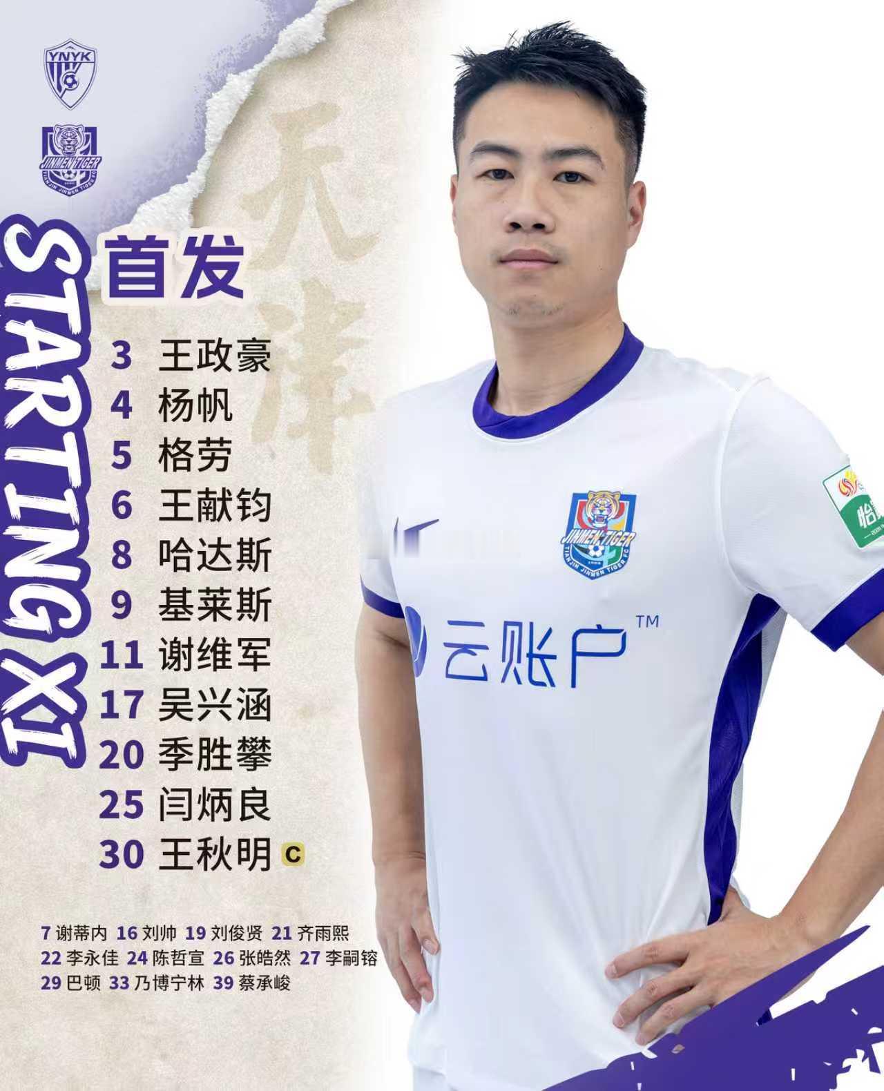 2026年中超第06轮天津津门虎队出场数据【已确认】1.哈达斯代表球队，第