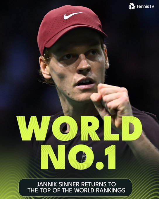 好巧不巧，加上巴黎大师赛夺冠的1000分后，辛纳本赛季的冠军积分，恰好来到100