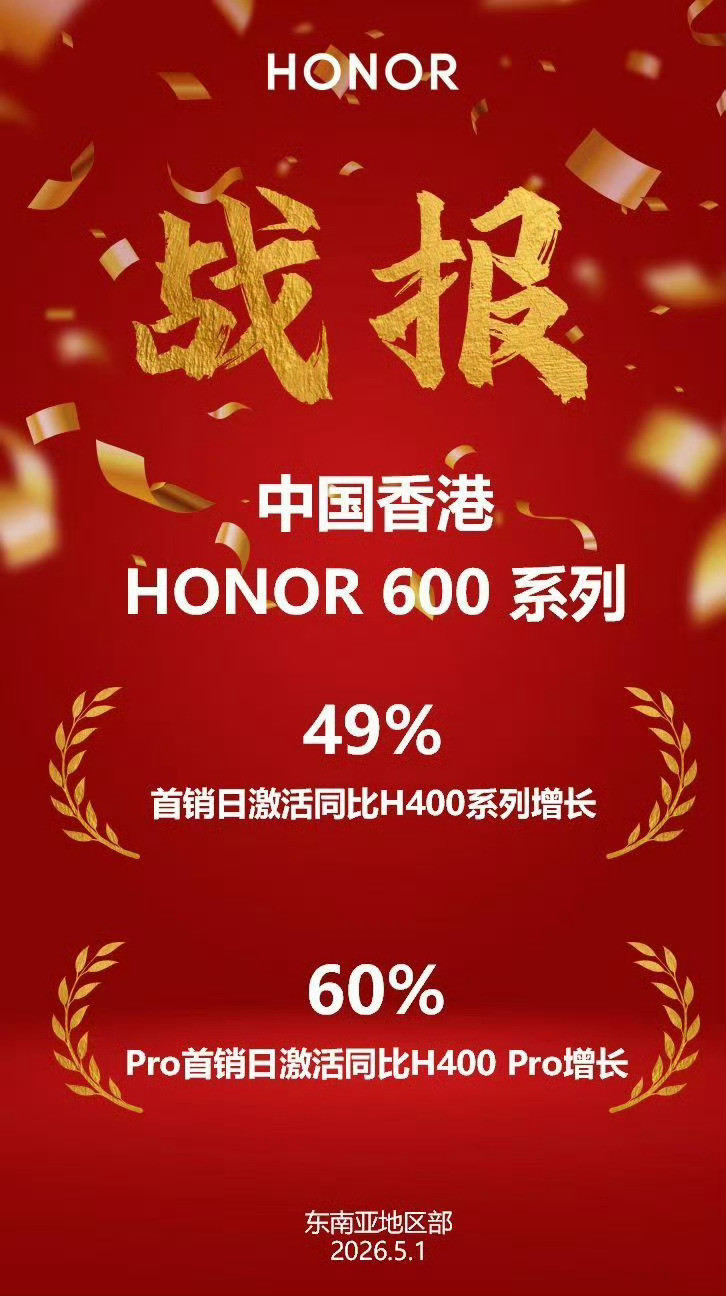 荣耀600系列，在香港上市了，首销就打破了记录国内600系列月底也会来，而且颜值