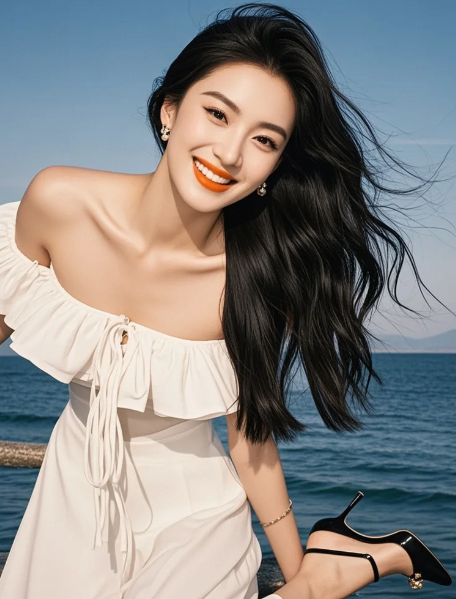 她在海边拍照，拍出最真实的样子