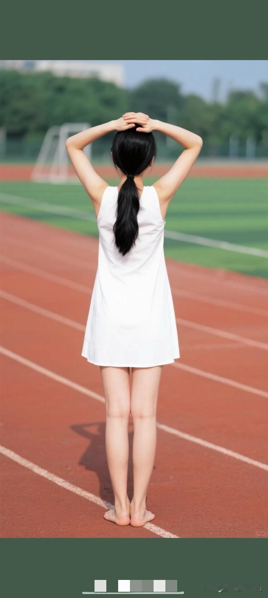 阳光明媚的午后，白裙少女在绿茵场上微笑高级感穿搭，温柔风穿搭。高跟白裙穿搭白