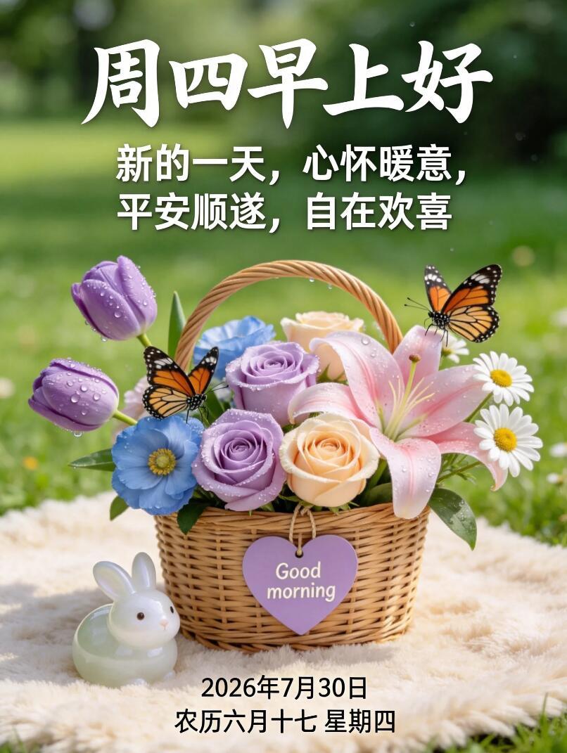 7月30日周四早安✨。夏风拂面，花开正好，新的一天带着全新希望奔赴而来。放下昨日