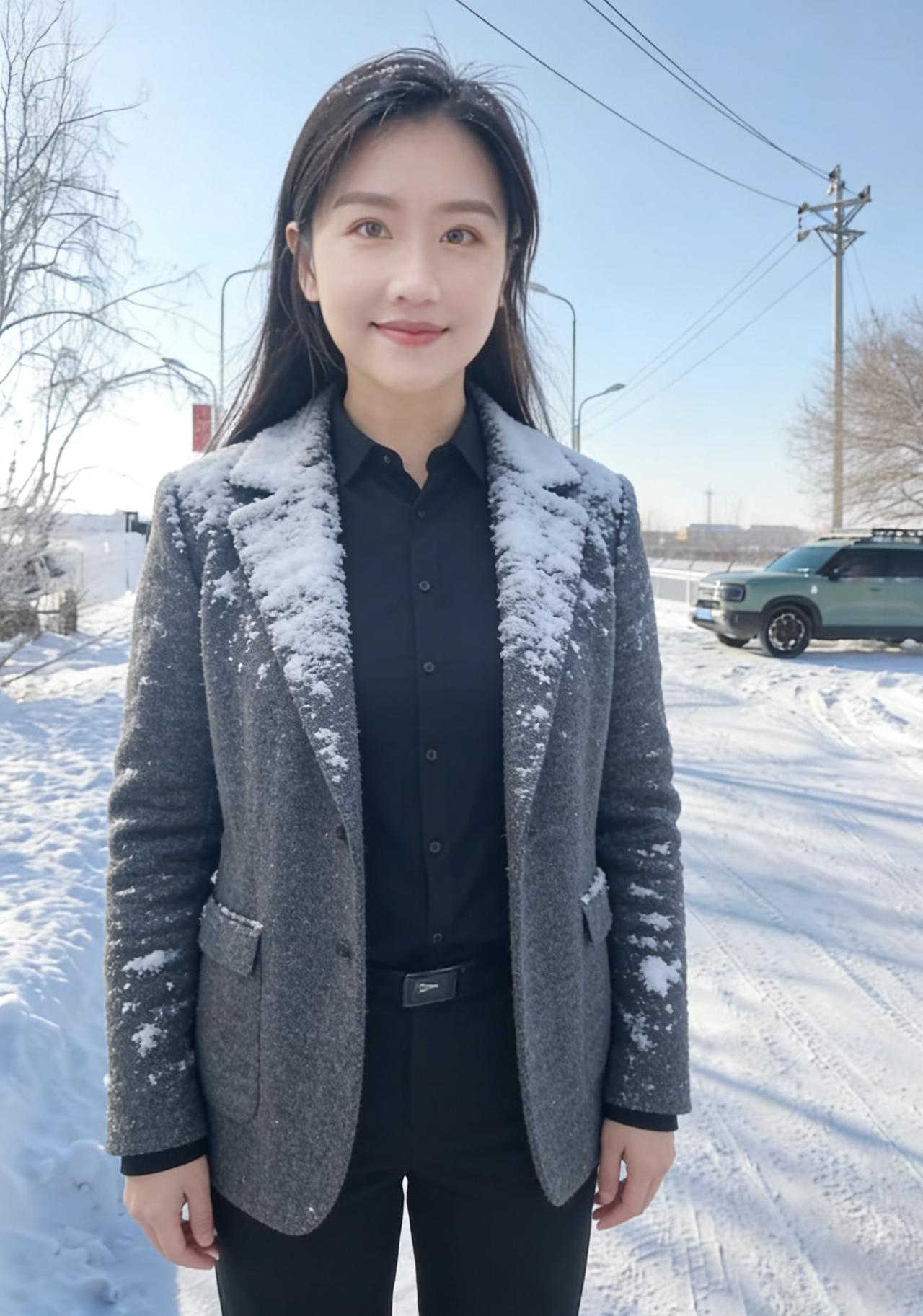 不必借梅的艳，也不必仿松的挺她站在雪地里，便是冬日的绝色本身眉眼弯时，寒云便