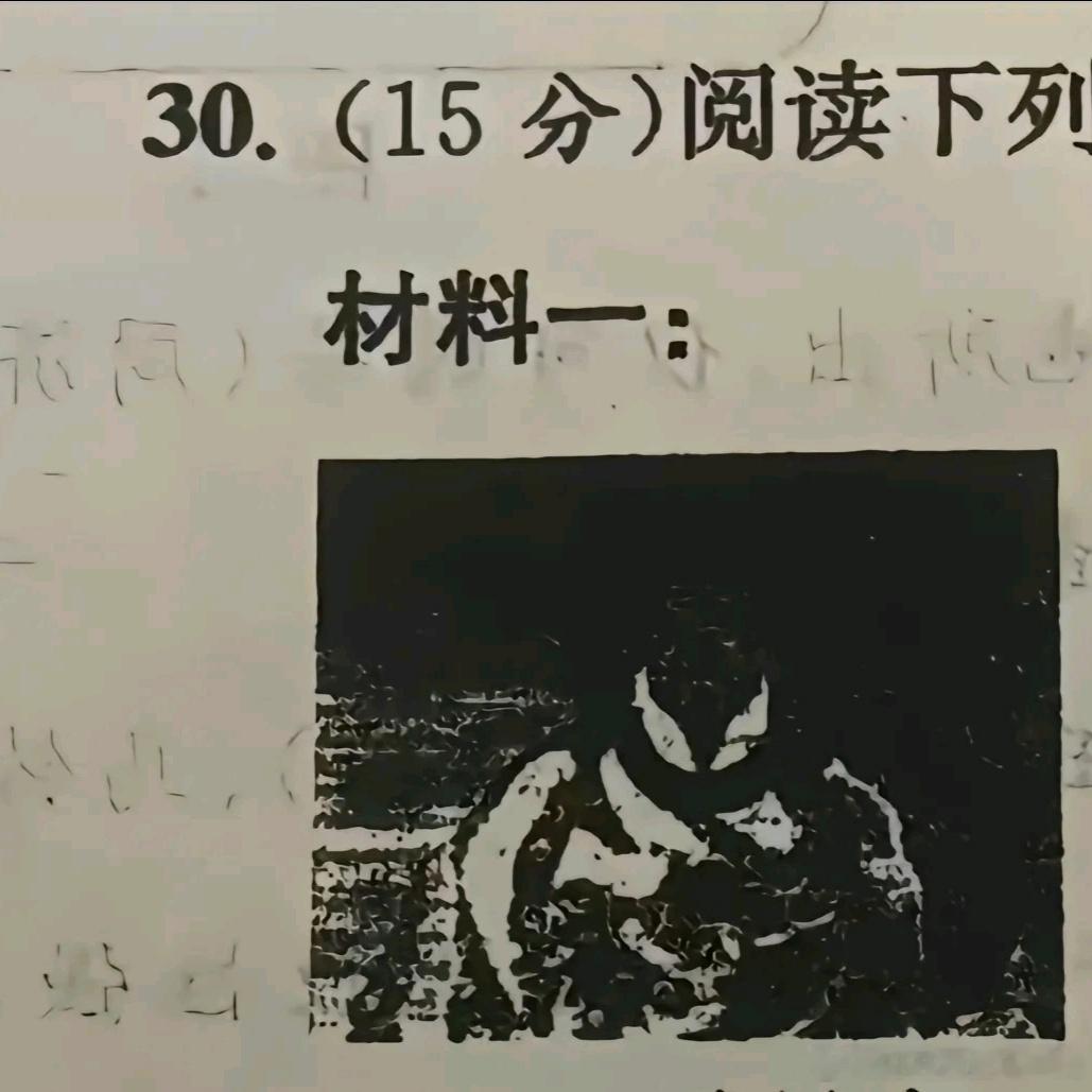 有些学校自印试卷确实难绷，卷子上面历史人物插图简直糊到没眼看！这图片看着黑乎乎一
