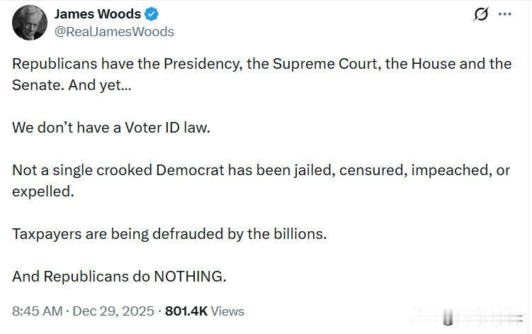 共和党掌握了总统职位、最高法院、众议院和参议院。然而……我们却没有一部《选民