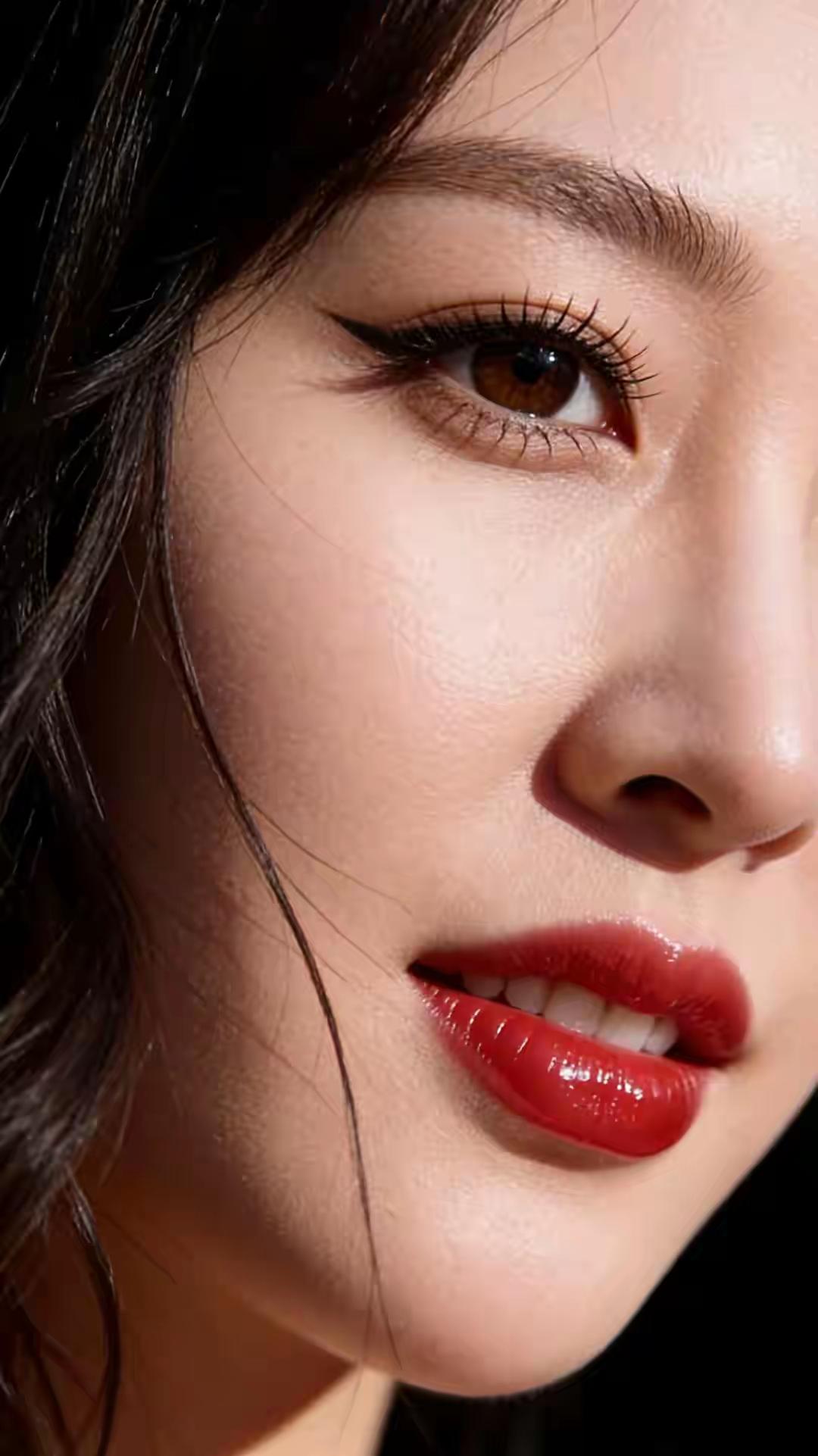 红唇轻启，笑语如花。