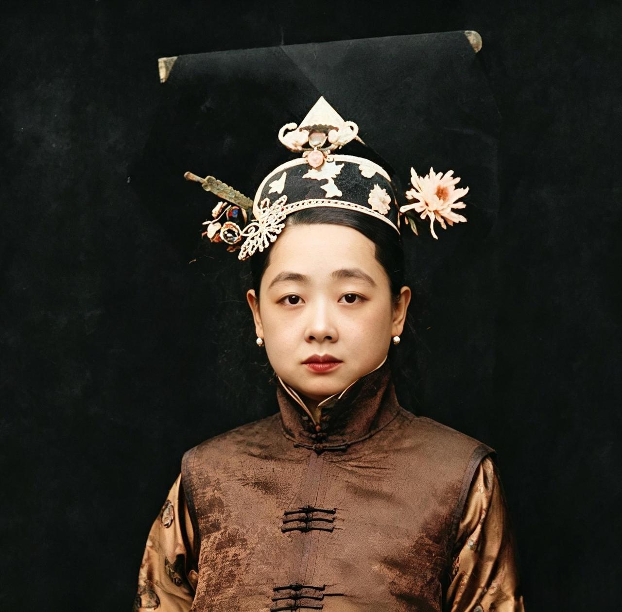 这名戴着达拉翅，高颜值的姑娘在十九岁时被慈禧指婚给比自己小两岁的贝勒爷载涛，成为