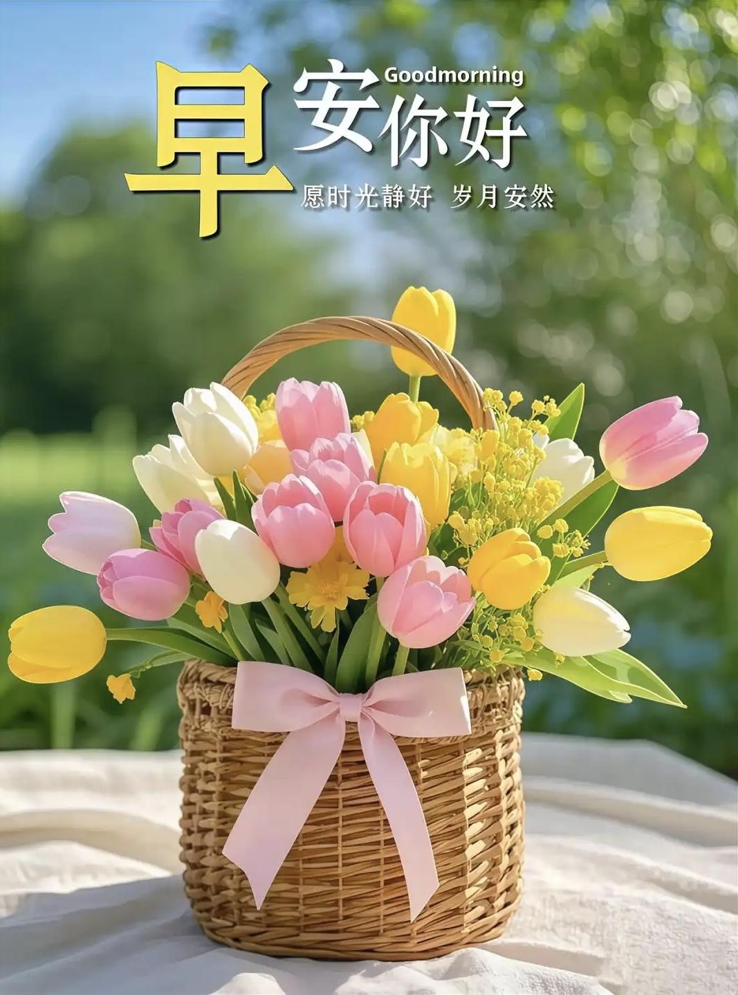 清晨又相逢，问候在心中。句句平安语，深深祝福情。彼此多保重，天天好心情。只