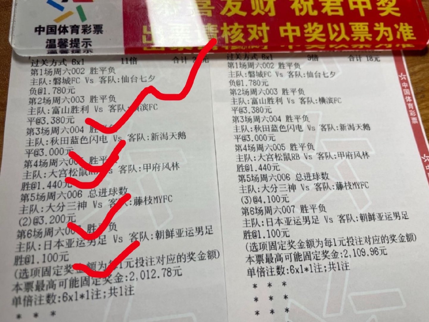 恭喜店内新人兄弟早场6串1全部拿下！希望老兄每天都中！​