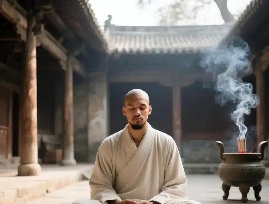 NBA赛场的肌肉碰撞声犹在耳畔，2米26的文班亚马却悄无声息出现在少林寺，剃光头