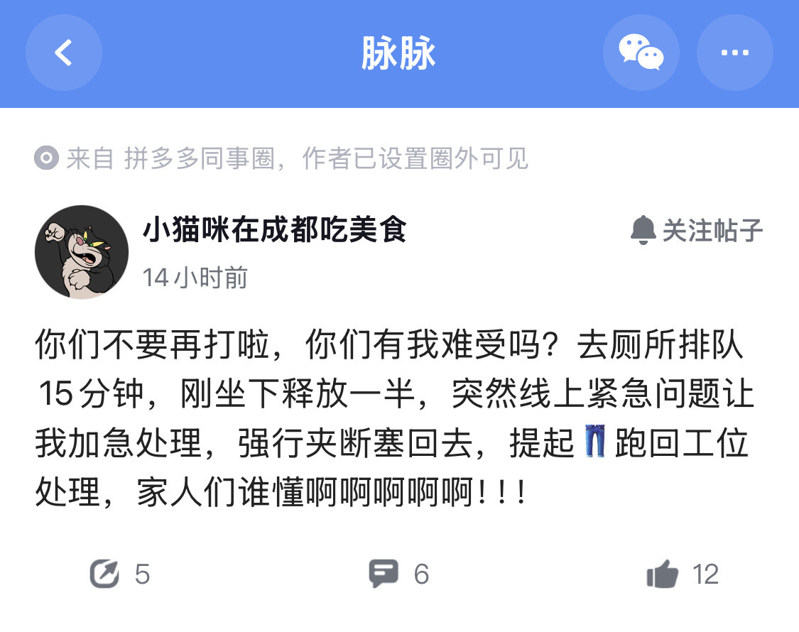 拼多多啥情况？完全不像账上躺着4000多亿的公司。一位员工吐槽，在公司上厕所排队