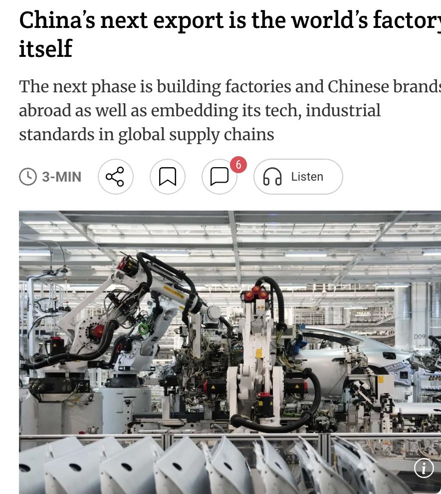 外媒：中国传统出口拉动型增长模式已接近瓶颈，未来增长动力将转向在海外建厂、输出品