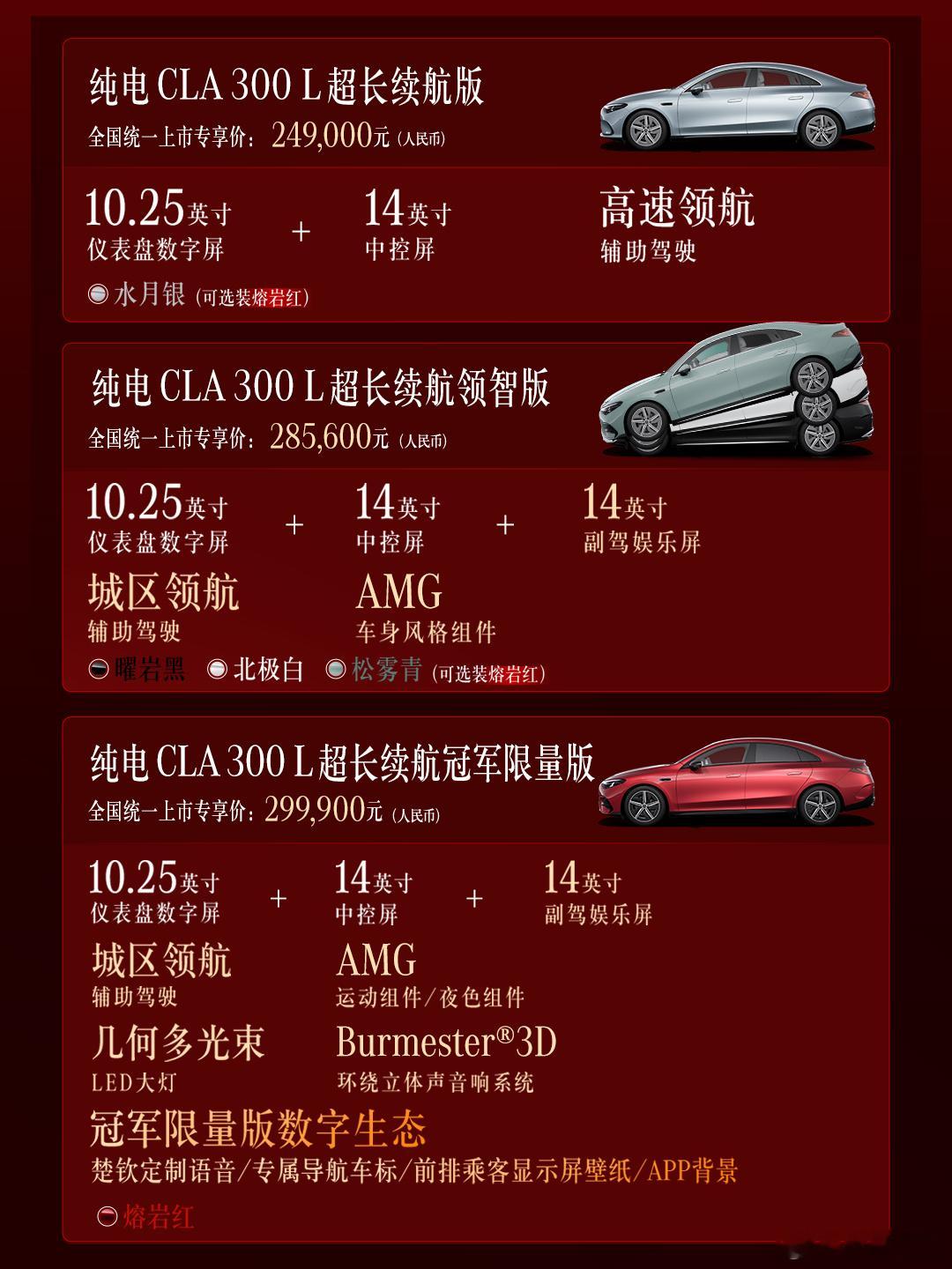 奔驰纯电CLA300L这车在三电方面给的还挺多，全系都是866km续航，24.