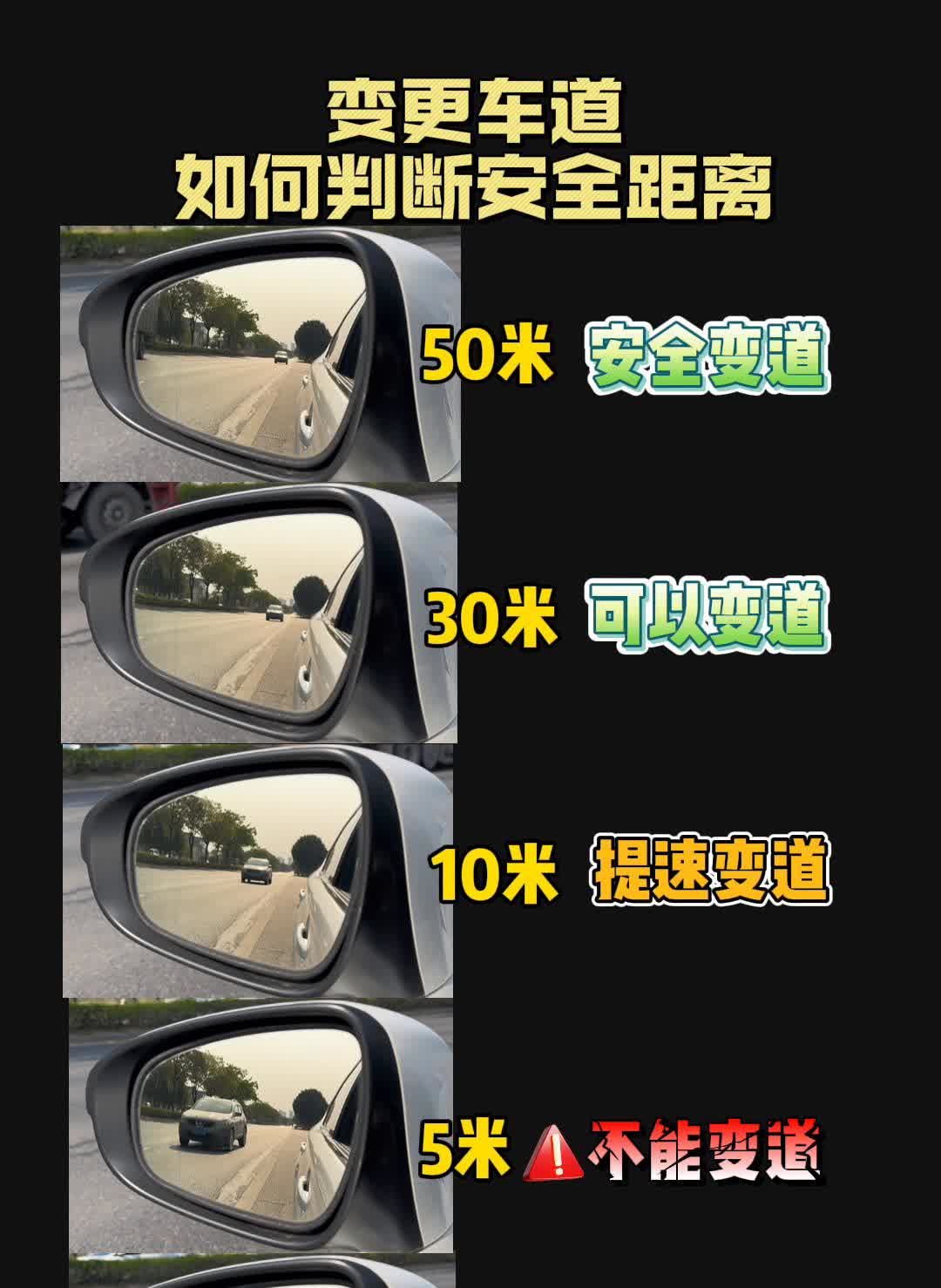 变更车道如何判断安全距离？50米安全变道，30米可以变道，10米提速变道，5