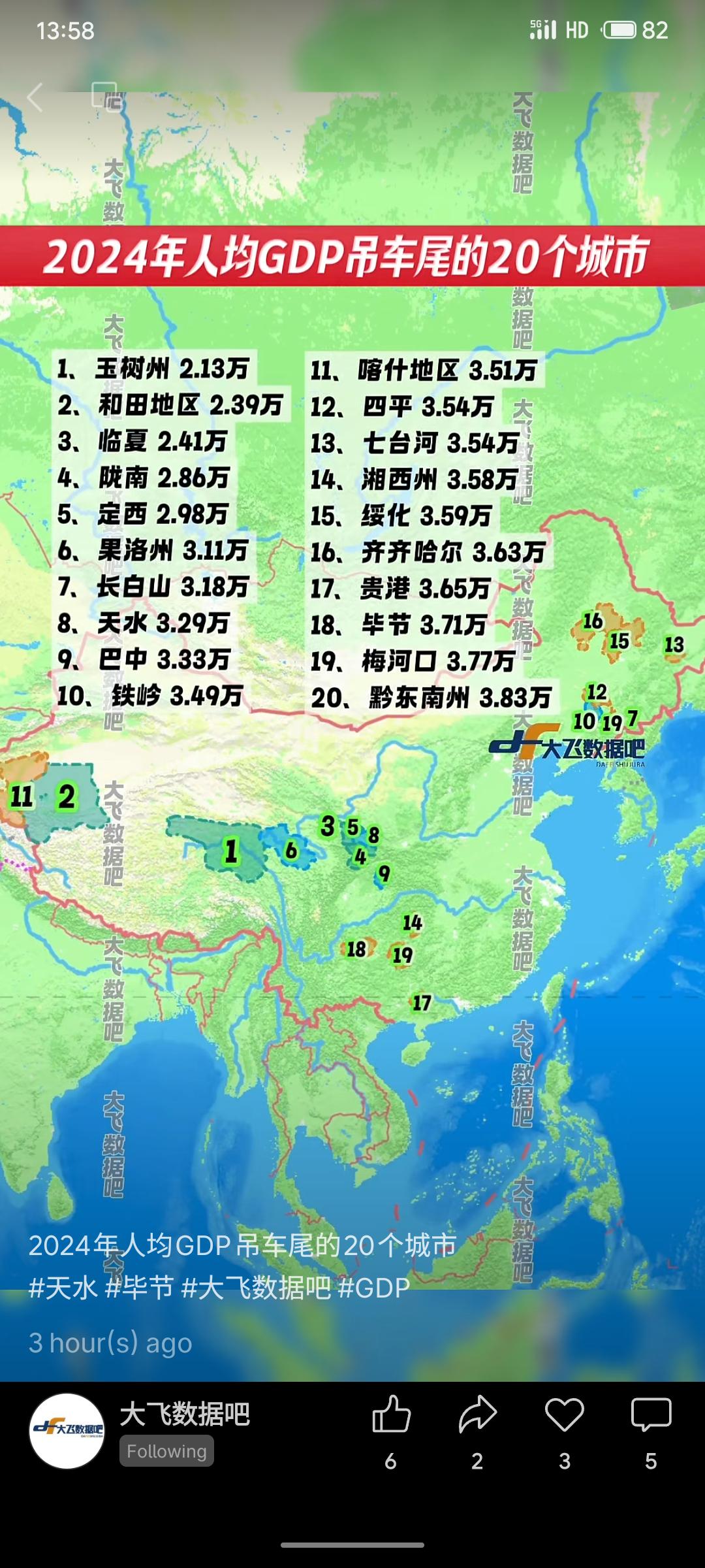 2024年人均GDP后20城市区域分布集中于西部（青海、甘肃、四川等地）与东北（