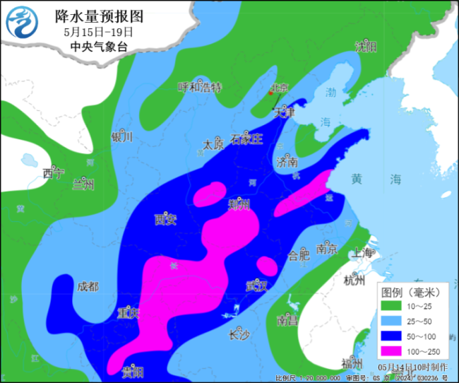 5月15日至19日我国中东部有大范围降雨过程