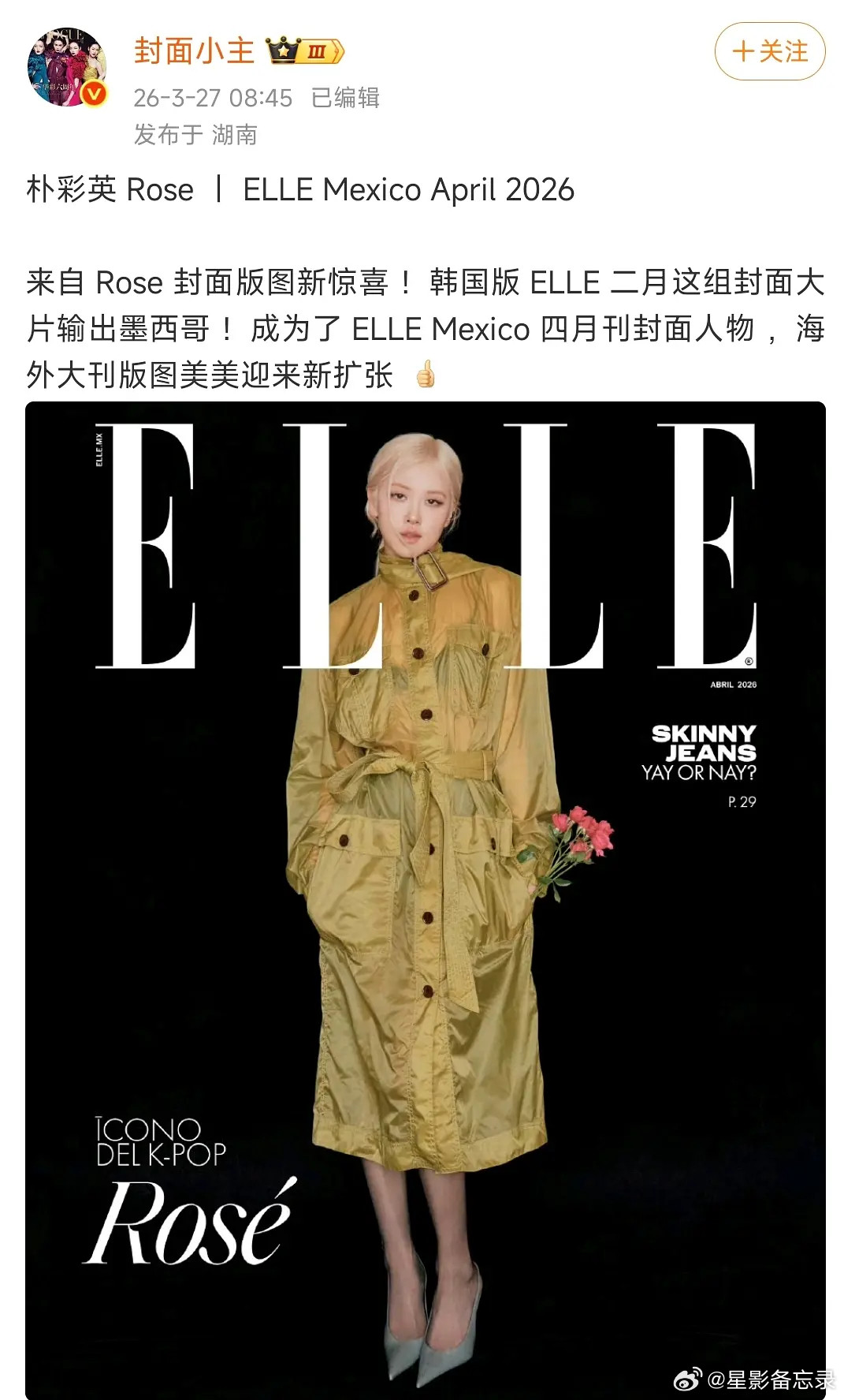 朴彩英墨西哥Elle4月刊封面